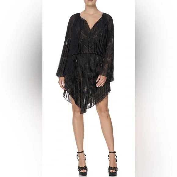 CAMILLA *Cobra King* black pleated double layer 2 pc Egyptian print dress top S - Picture 2 of 14